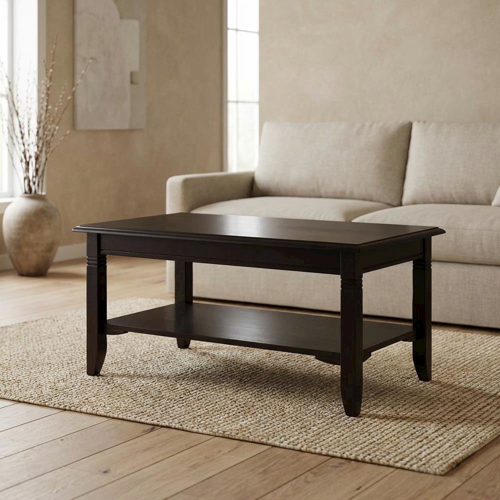 Coffee Table, Brown Finish, Lower Open Shelf, Center Living Room