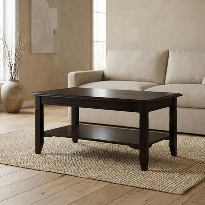 Coffee Table, Brown Finish, Lower Open Shelf, Center Living Room