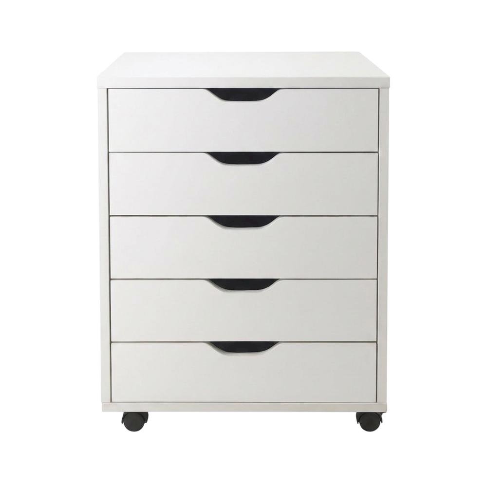 Composite Wood Home Office Floor Cabinet with Rolling Storage Drawers, White
