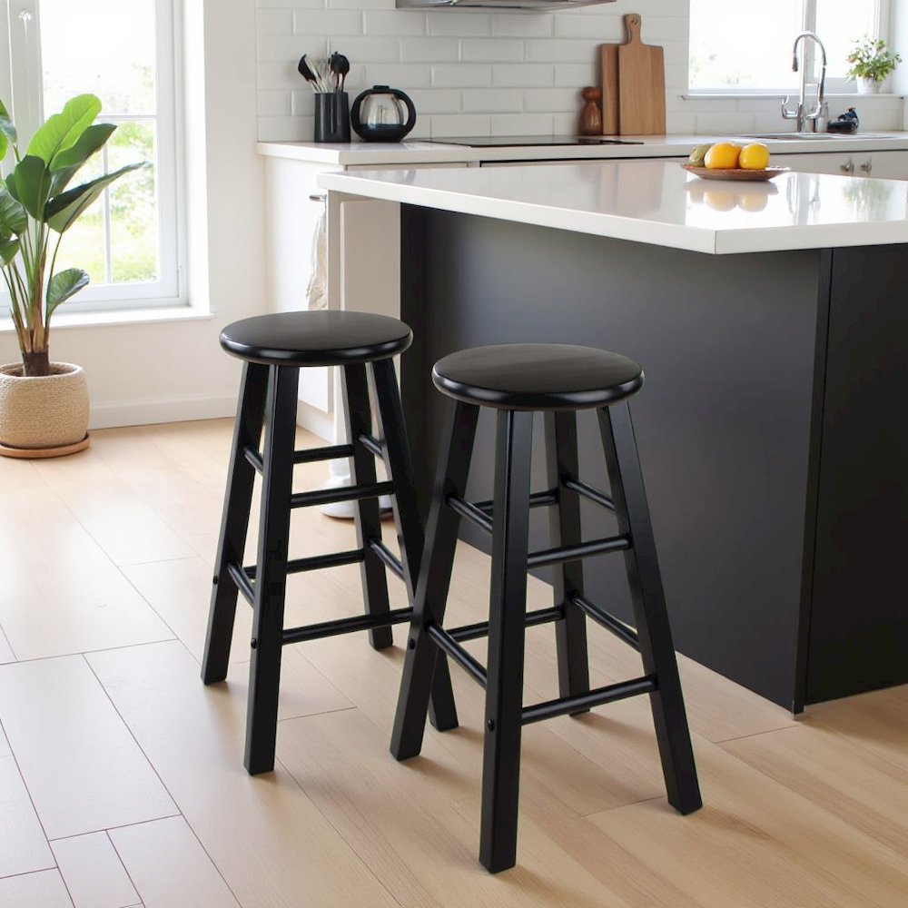 Black Wooden Barstools – Set of 2 Stools for Kitchen Counter or Bar