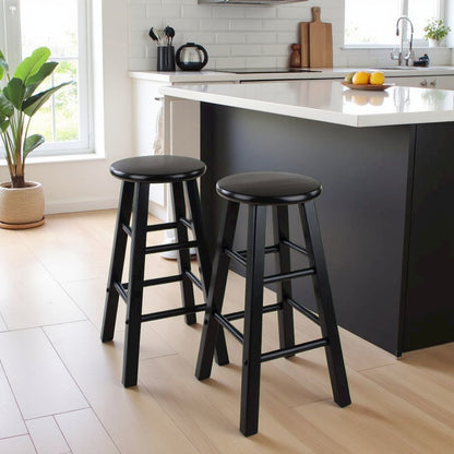Black Wooden Barstools – Set of 2 Stools for Kitchen Counter or Bar