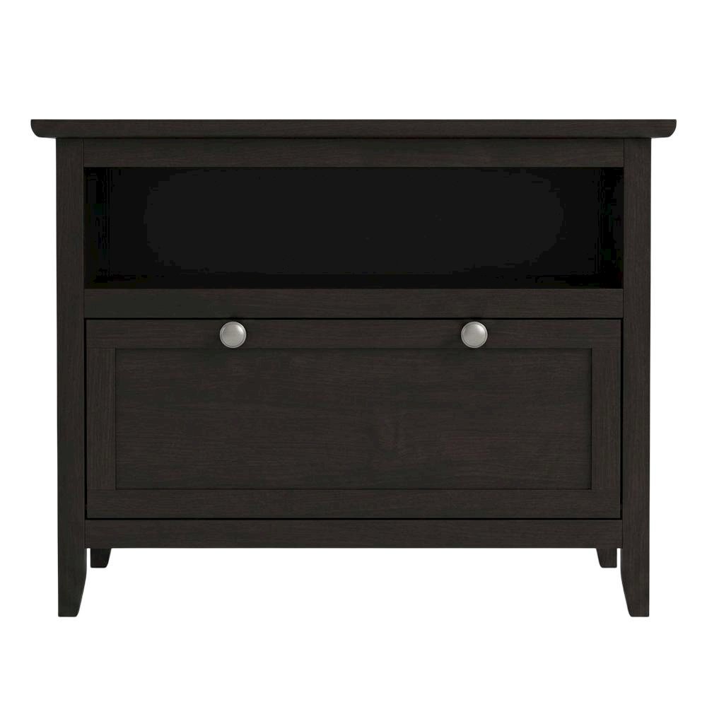 Dark Espresso Wooden TV Stand With Storage Shelf And Pull Down Cabinet