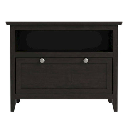 Dark Espresso Wooden TV Stand With Storage Shelf And Pull Down Cabinet