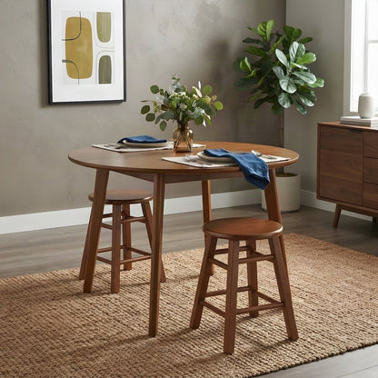 Solid Wood Backless Counter Stool Set, Traditional Tall Bar Stools, Teak