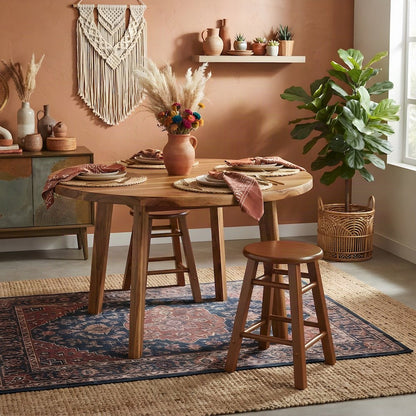 Solid Wood Backless Counter Stool Set, Traditional Tall Bar Stools, Teak