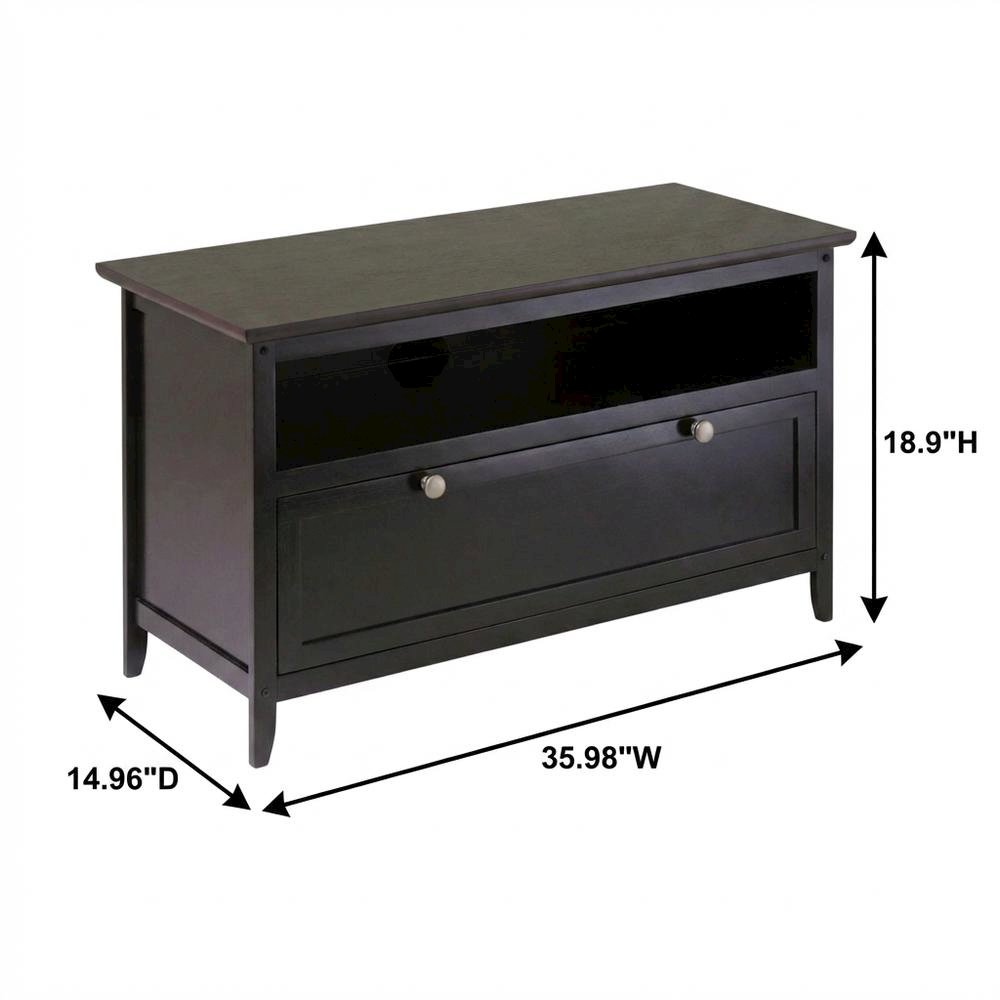 Dark Espresso Wooden TV Stand With Storage Shelf And Pull Down Cabinet