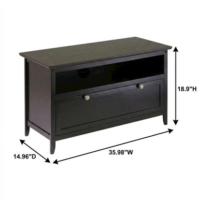 Dark Espresso Wooden TV Stand With Storage Shelf And Pull Down Cabinet