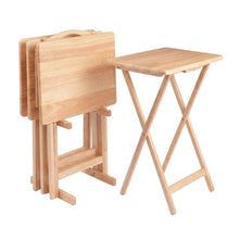 5-PC Folding Tray Table Set, Natural Solid Wood, Portable Rack