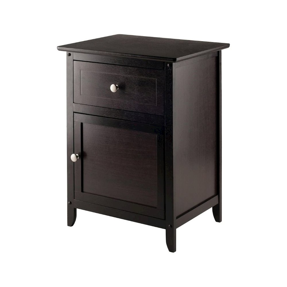 Farmhouse End Table With Storage Espresso Finish, Wooden Side Table And Drawer