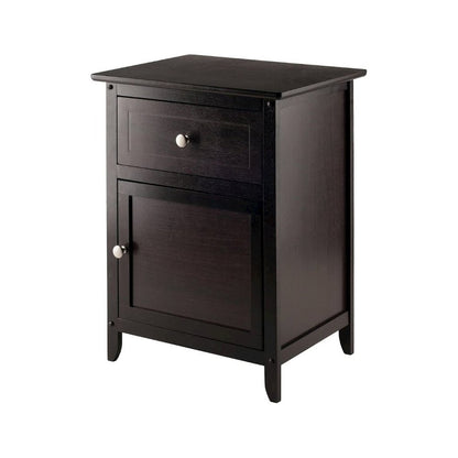 Farmhouse End Table With Storage Espresso Finish, Wooden Side Table And Drawer
