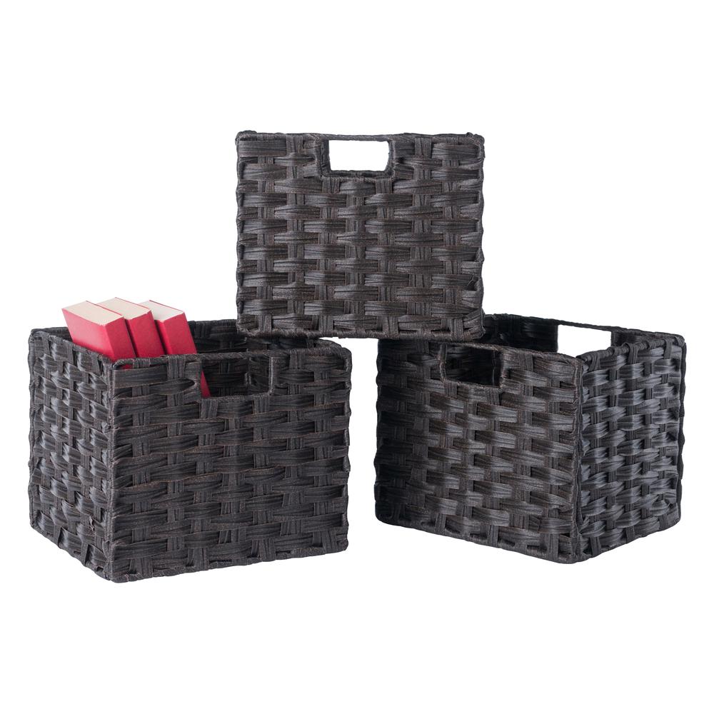 Melanie 3-Pc Woven Fiber Basket Set, Foldable, Chocolate