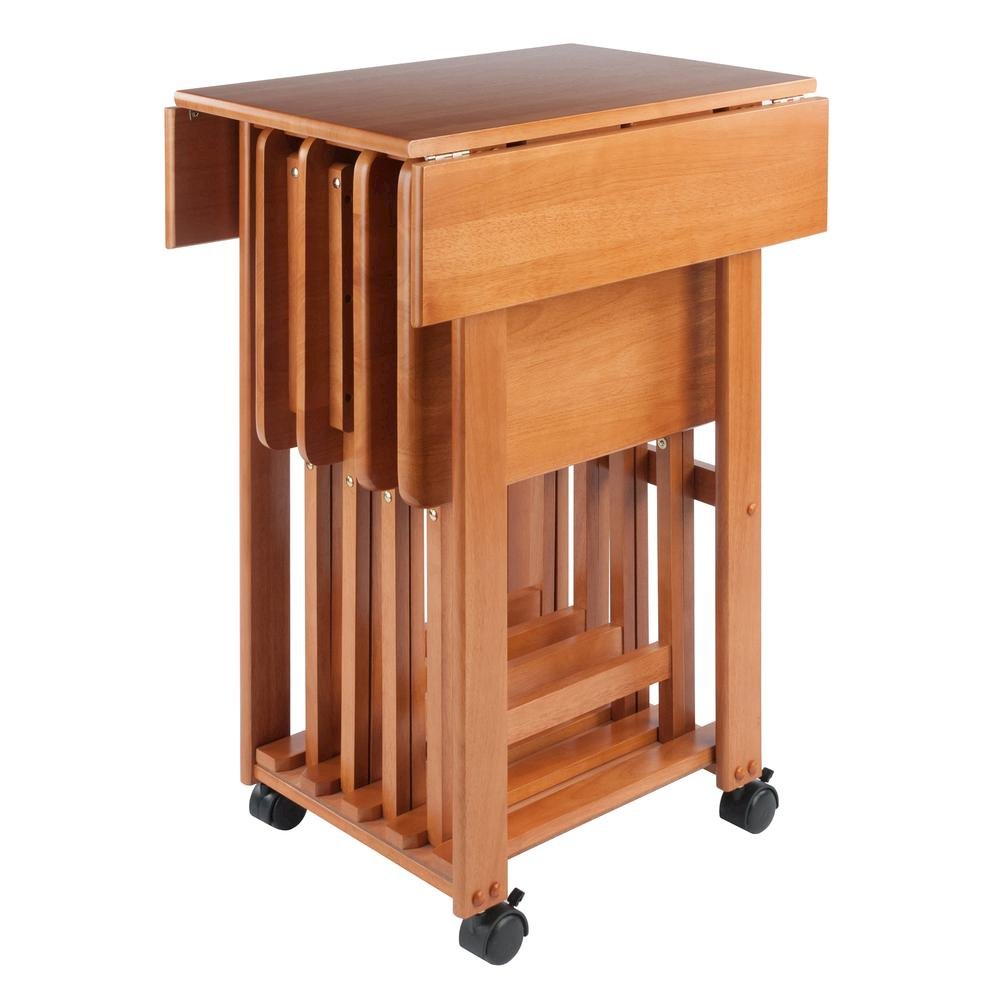 Teak Folding TV Tray Set – Small Sofa Tables for Living Room & Dining