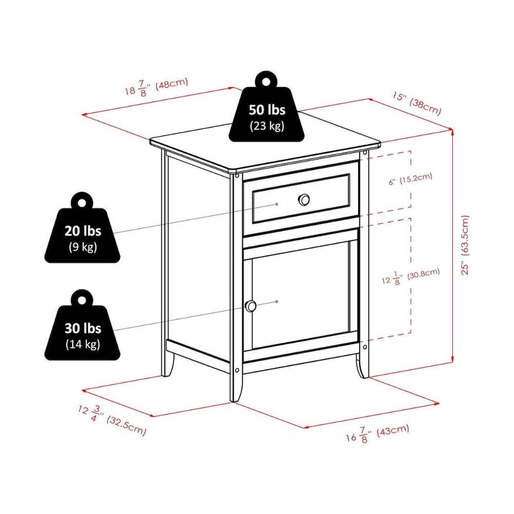 Farmhouse End Table With Storage Espresso Finish, Wooden Side Table And Drawer
