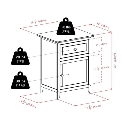 Farmhouse End Table With Storage Espresso Finish, Wooden Side Table And Drawer