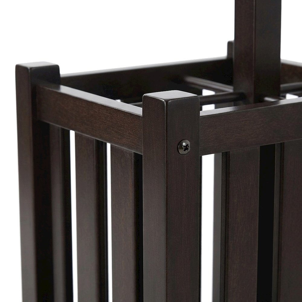 Solid Wood Coat Tree and Umbrella Rack with Hooks, Freestanding, Cappuccino
