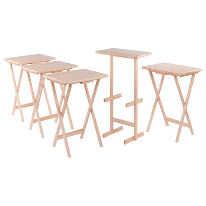 Riley 5-Pc Set Snack Table, Natural Finish