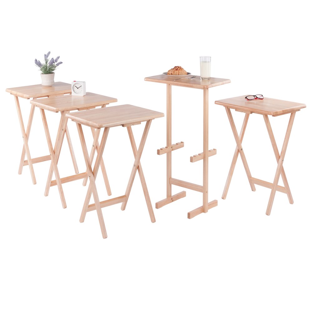 Riley 5-Pc Set Snack Table, Natural Finish