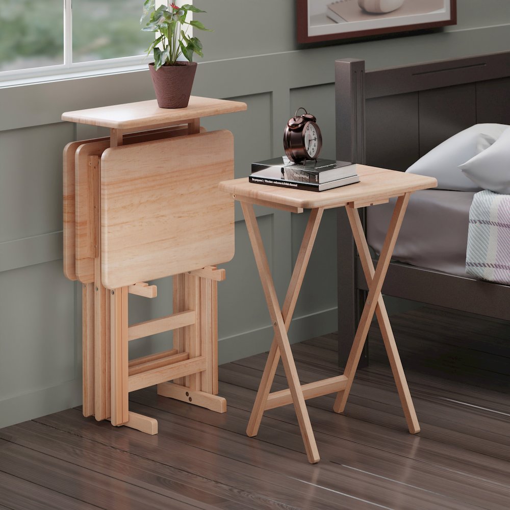 Riley 5-Pc Set Snack Table, Natural Finish
