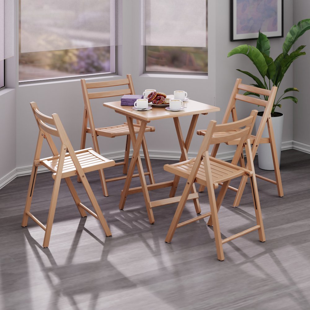 Delaney 5-PC Set, Folding Table and Chairs, Natural