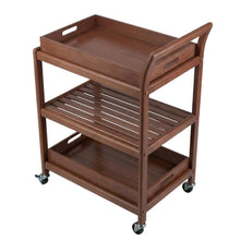 Solid Wood Kitchen Cart With Serving Trays, Vintage Bar Cart On Wheels