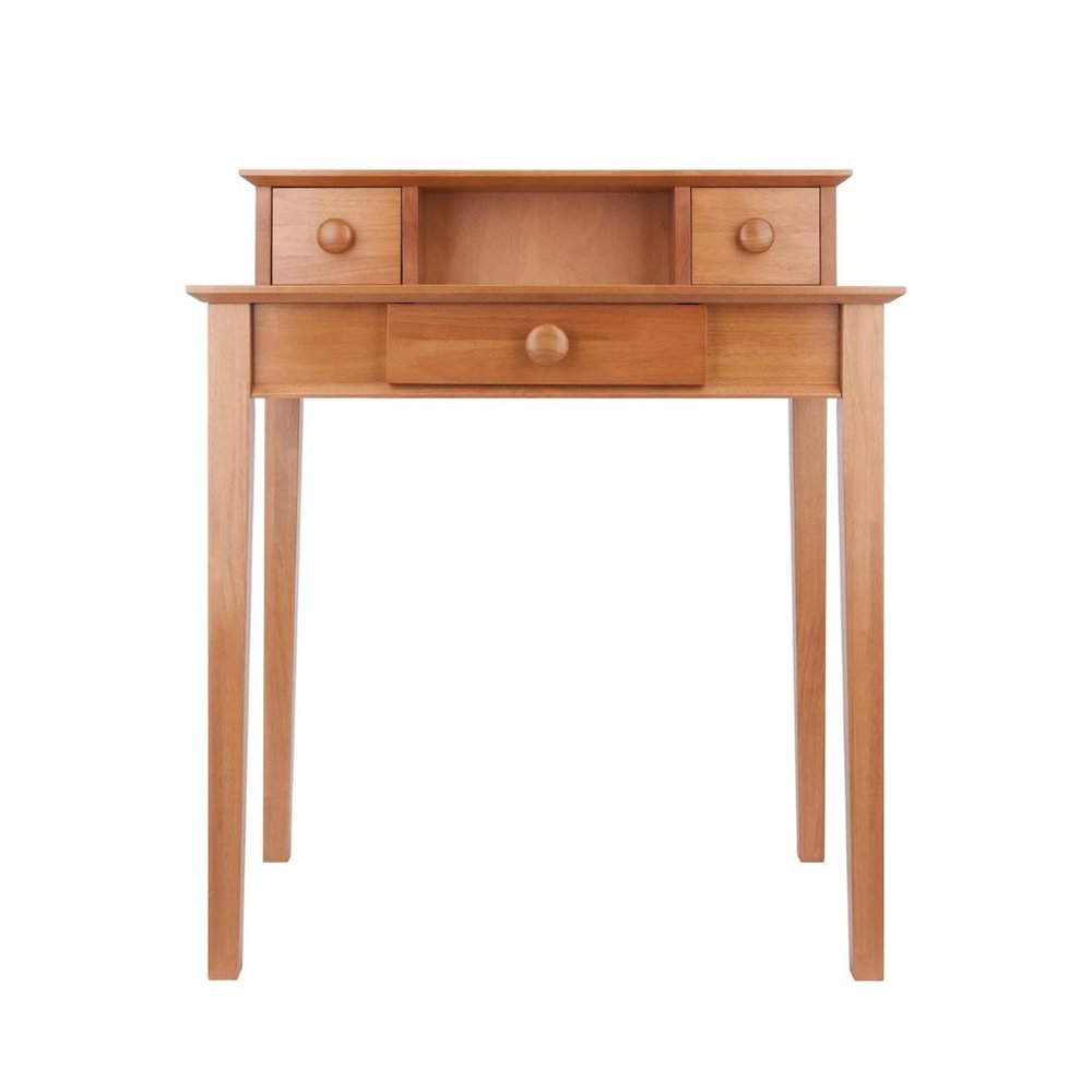 Solid Wood Computer Desk With Hutch, Honey Brown Art Desk With Storage