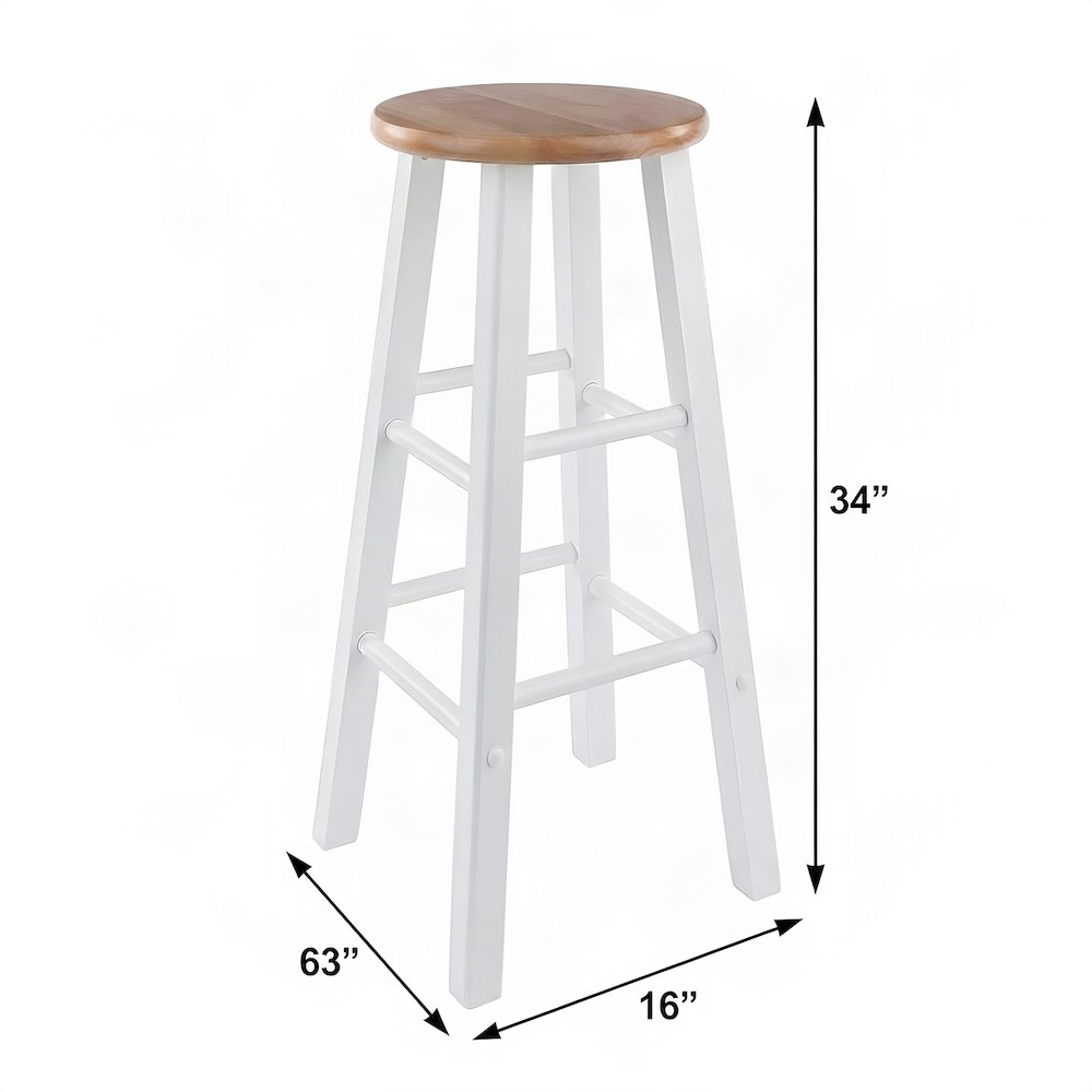 Wood Distressed Bar Stool with Metal Footrest, Counter Height, Natural / White