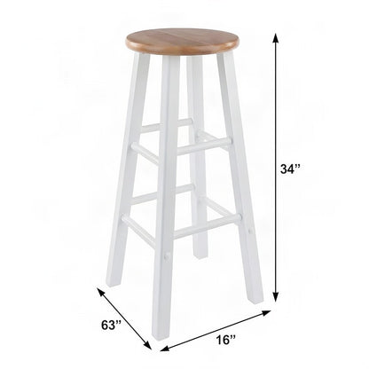 Wood Distressed Bar Stool with Metal Footrest, Counter Height, Natural / White