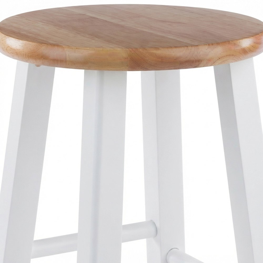 Wood Distressed Bar Stool with Metal Footrest, Counter Height, Natural / White