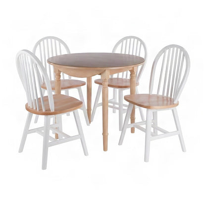 Wood Drop Leaf Dining Table Set with Windsor Chairs, Natural White, 5 Piece Set