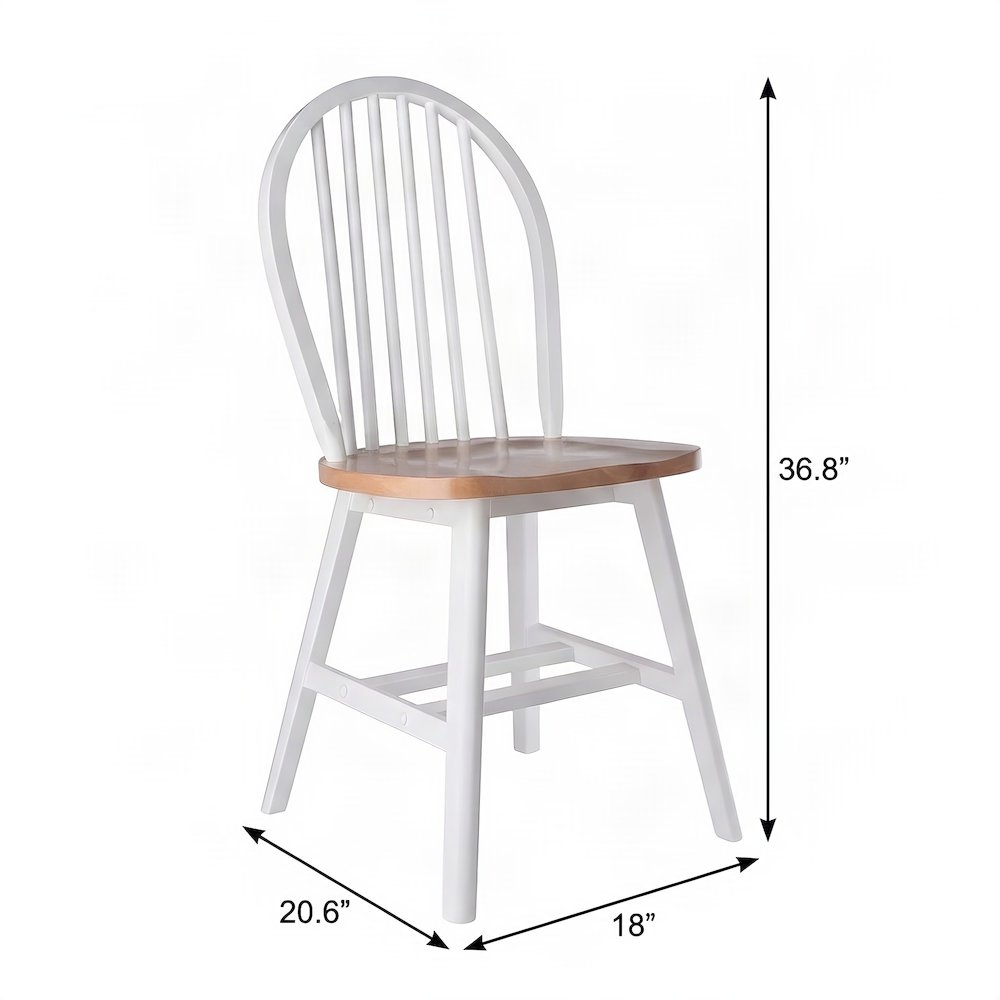 Wood Windsor Spindle Back Side Dining Chairs, Set of 2, Natural/White