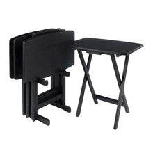 5-PC Folding TV Tray Table Set, Gray Tables, Solid Wood Storage Rack