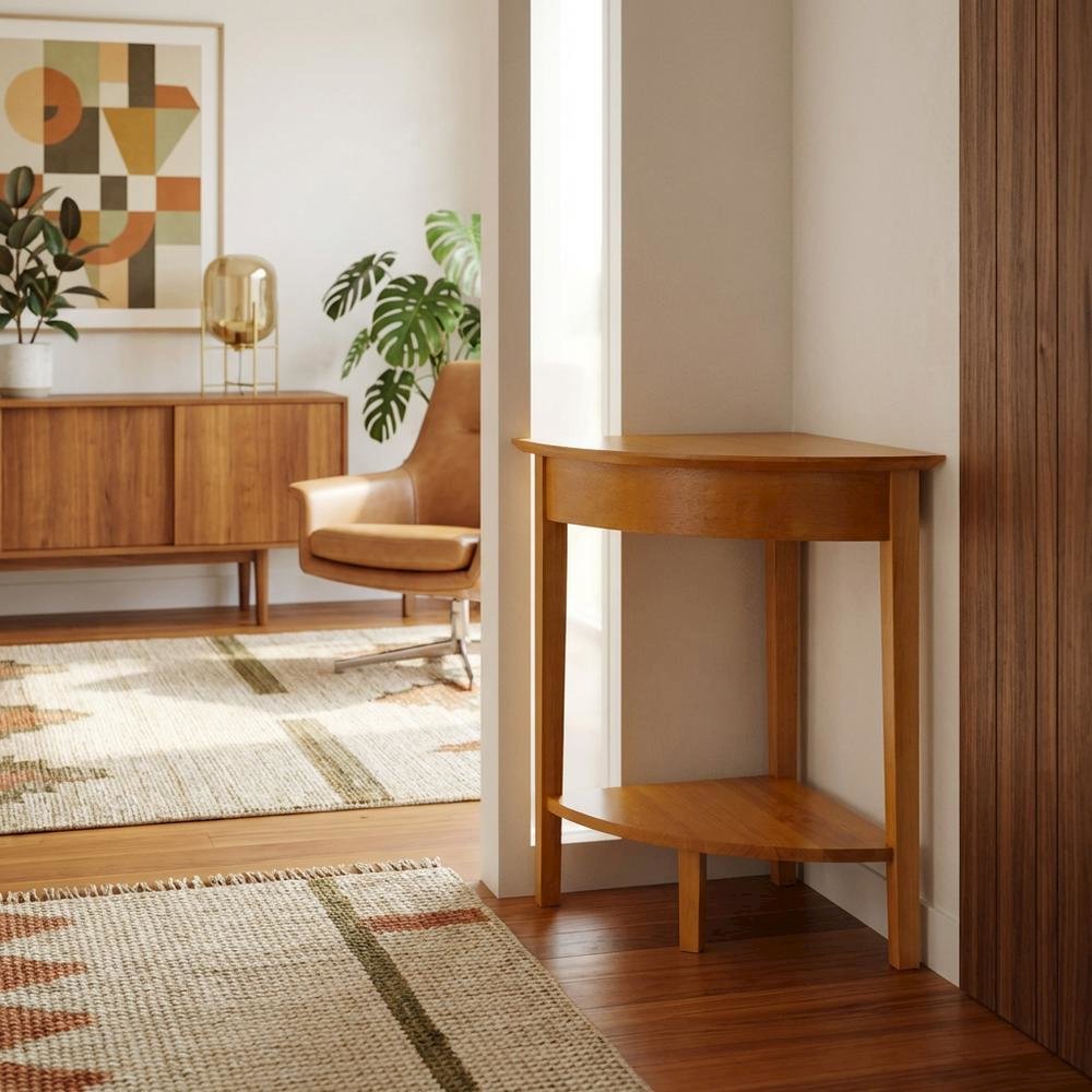Honey Corner Table with Solid and Composite Wood Finish for Modern Workspaces