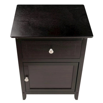 Farmhouse End Table With Storage Espresso Finish, Wooden Side Table And Drawer