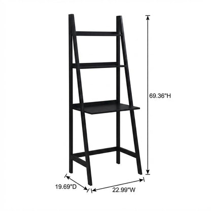 Black Leaning Desk, Ladder Design, Computer Table, Two Storage Shelves
