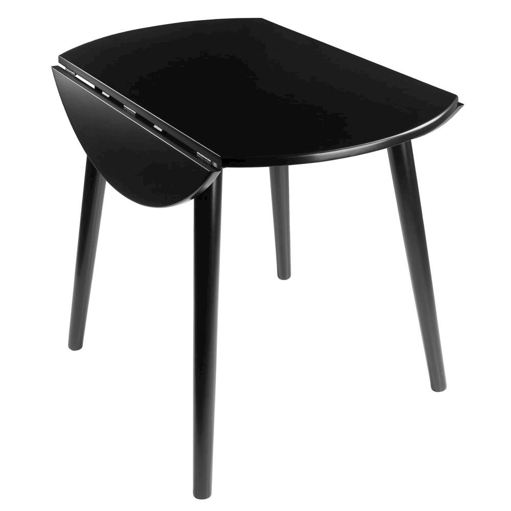 Round Drop Leaf Dining Table, Black, Tapered Legs, Small Space