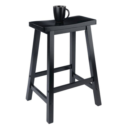 Black Solid Wood Saddle Seat Bar Stool, 24 Inch Stool for Counter Dining