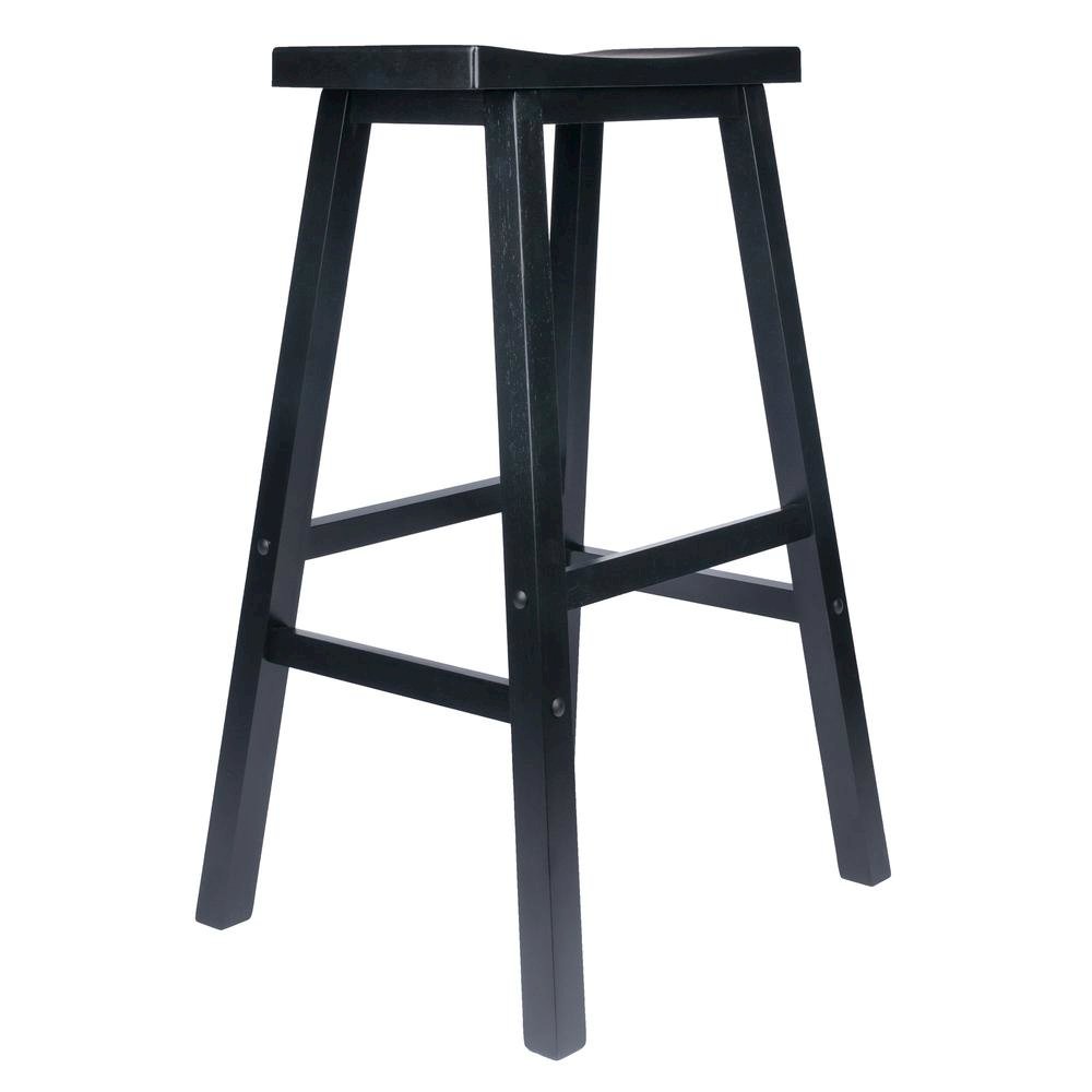 29 Inch Bar Stool, Saddle Seat, Solid Wood, Backless Pub Seat
