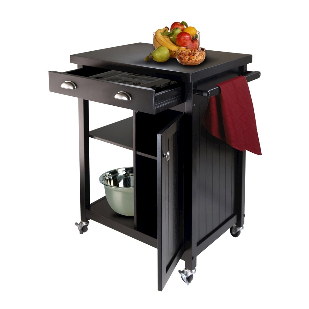 Kitchen Cart, Black Wainscot Panel, Drawer, Adjustable Shelves, Storage Cabinet