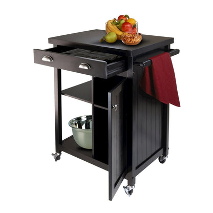 Kitchen Cart, Black Wainscot Panel, Drawer, Adjustable Shelves, Storage Cabinet
