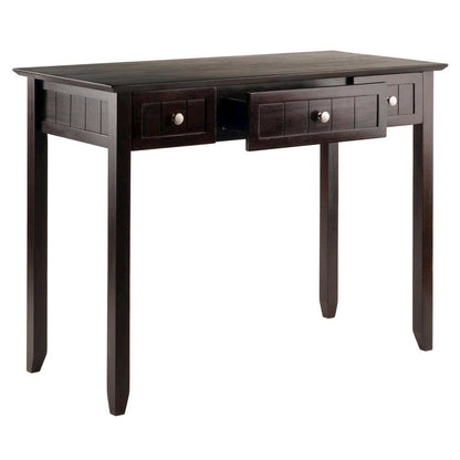 Writing Desk, Coffee Wainscoting, Beveled Top, Three Drawers