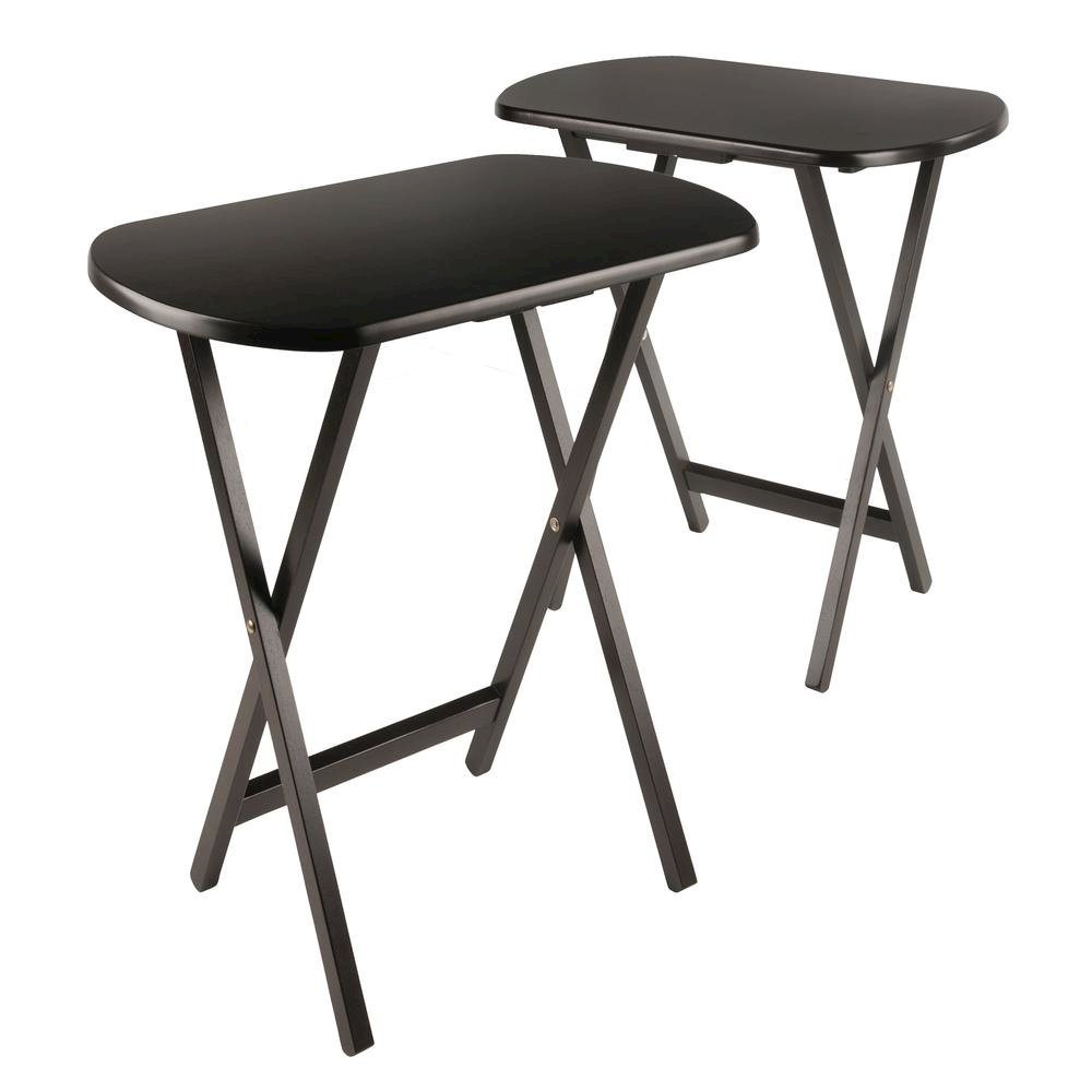 Oversize Solid Wood TV Trays Set Of 2 Folding Snack Tables In Rich Coffee Finish