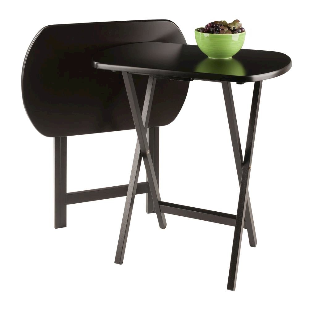 Oversize Solid Wood TV Trays Set Of 2 Folding Snack Tables In Rich Coffee Finish