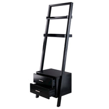 Black Leaning Shelf, Ladder Design, Storage Rack, Two Drawers
