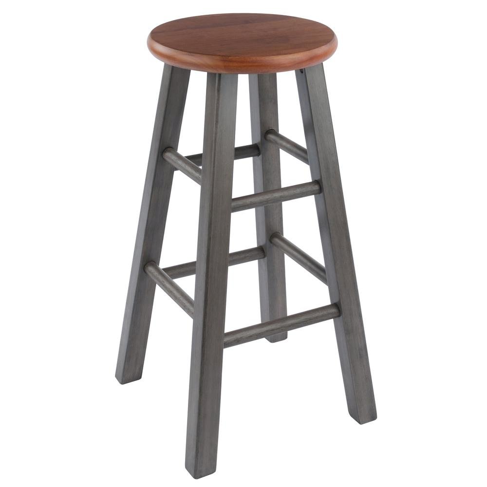 24" Solid Wood Counter Stool, Weathered Gray/Rustic Teak Finish