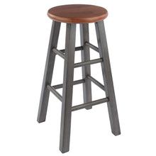 24" Solid Wood Counter Stool, Weathered Gray/Rustic Teak Finish