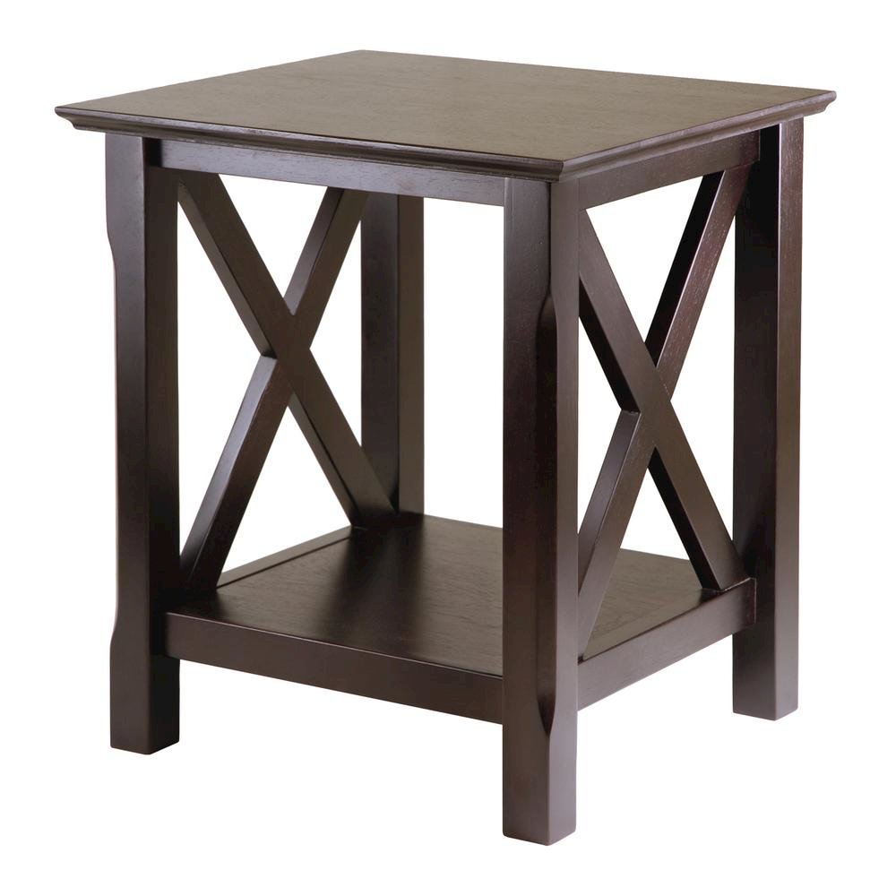 End Table, Brown X-Style Panels, Lower Shelf, Living Room Accent