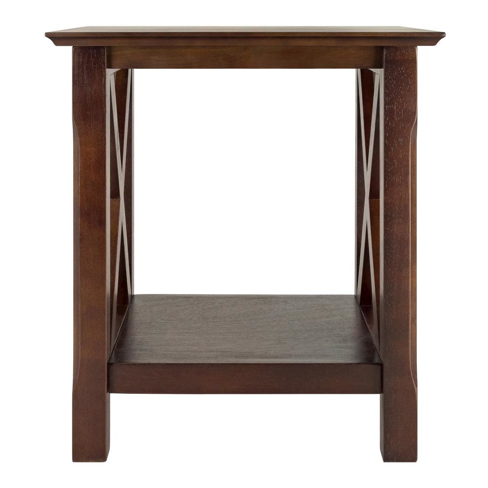 End Table, Brown X-Style Panels, Lower Shelf, Living Room Accent