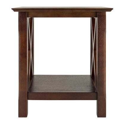 End Table, Brown X-Style Panels, Lower Shelf, Living Room Accent