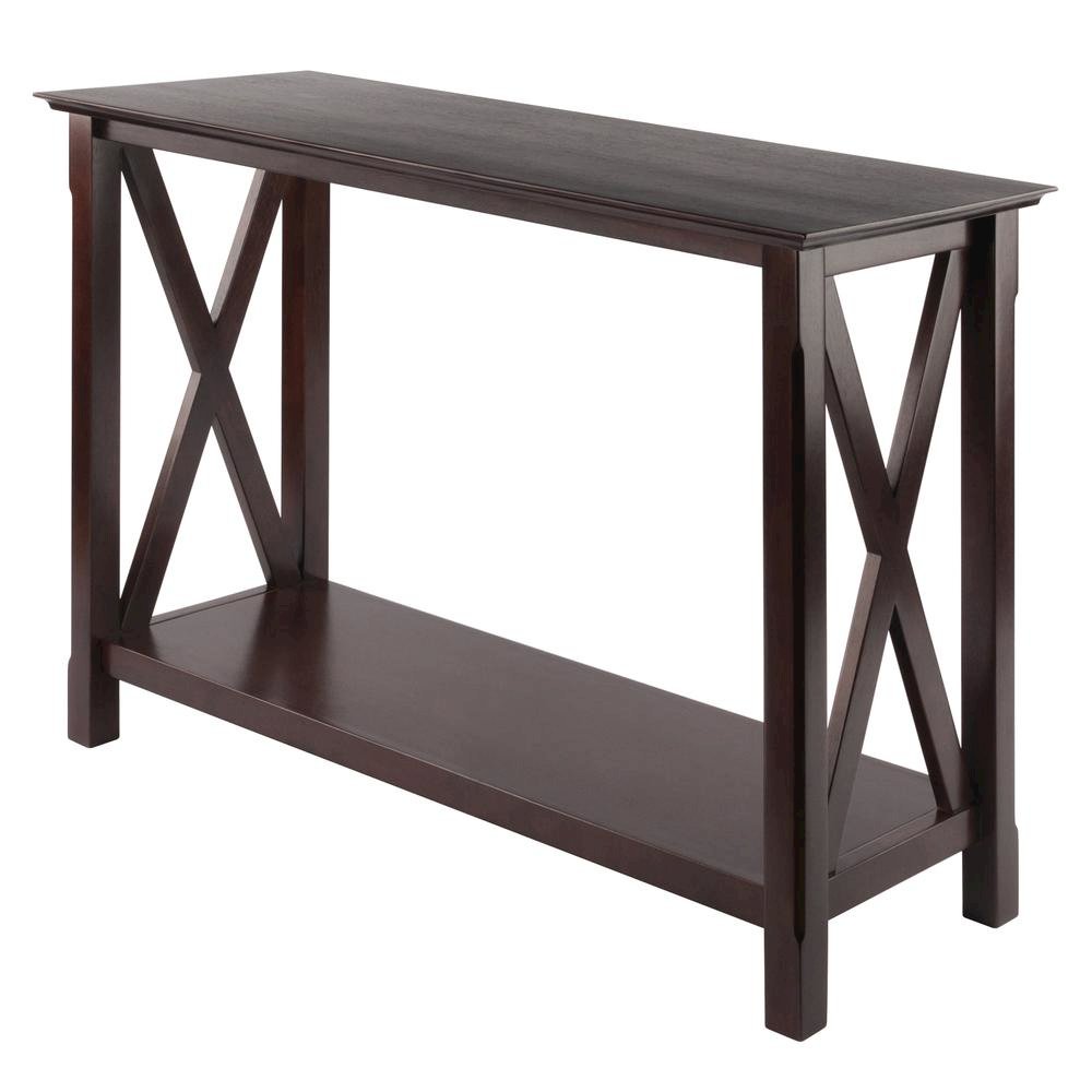 Console Table, Brown Open Shelf, Hallway Entryway Table, Solid Wood