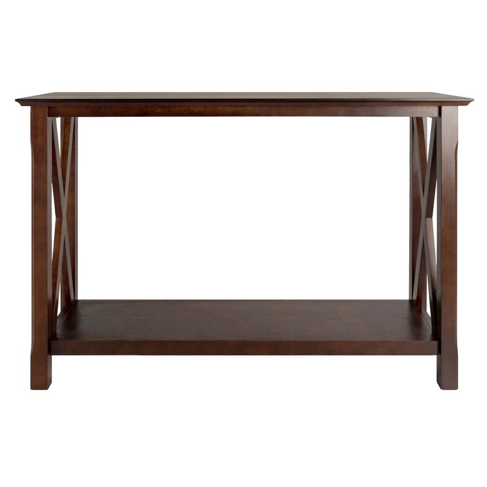 Console Table, Brown Open Shelf, Hallway Entryway Table, Solid Wood